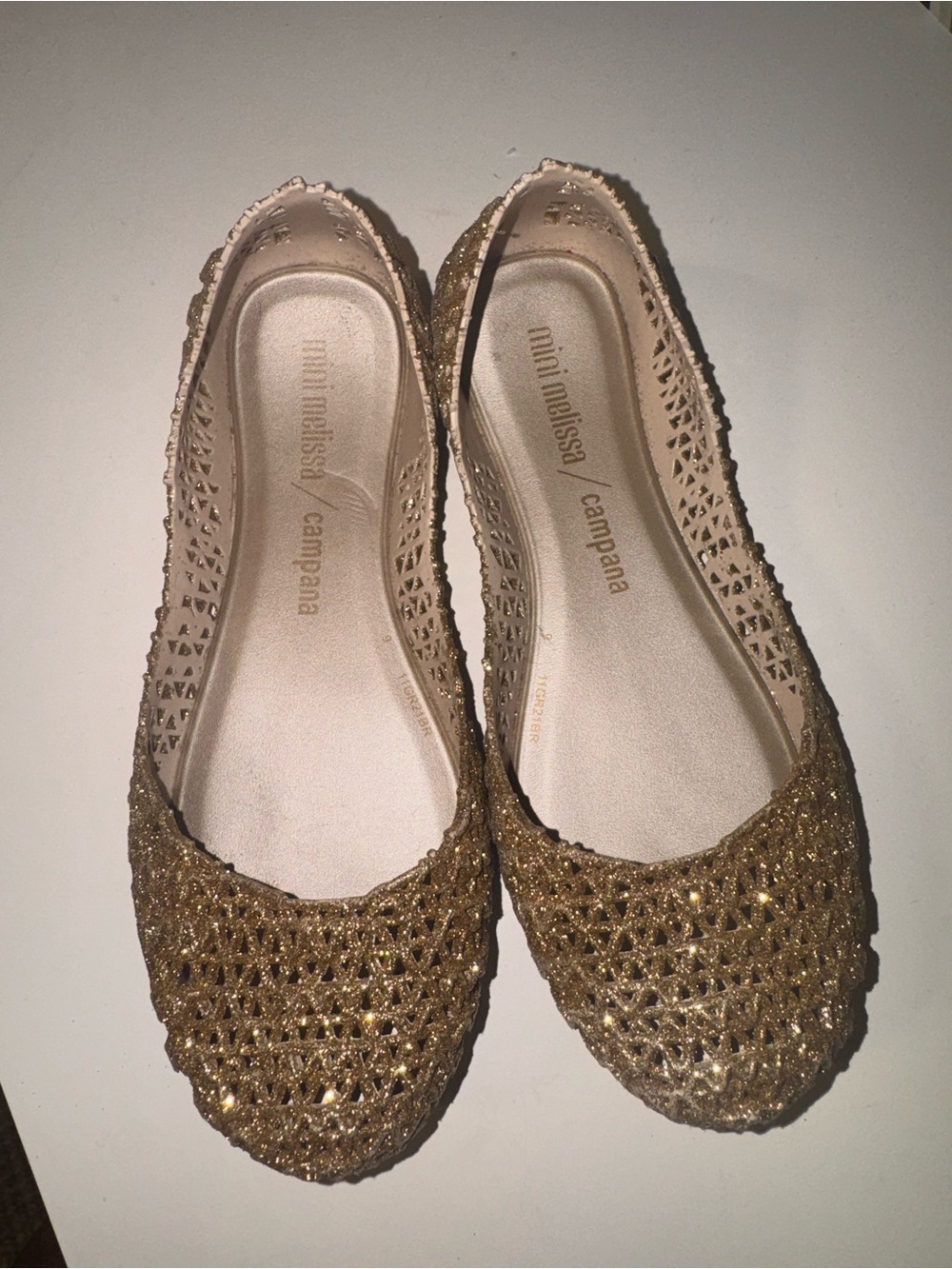 Mini Melissa Gold Glitter Woven Ballet Flats